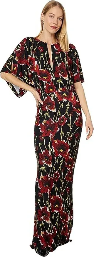 Norma Kamali Obie Gown (Black Poppy) Women's Dress