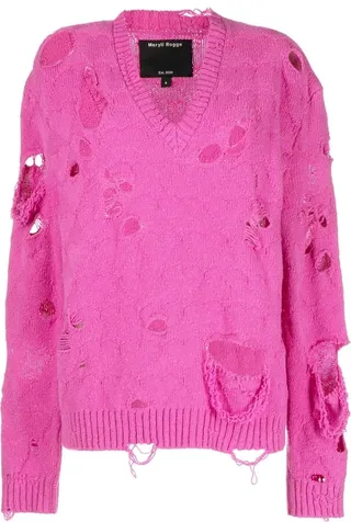 distressed V-neck jumper