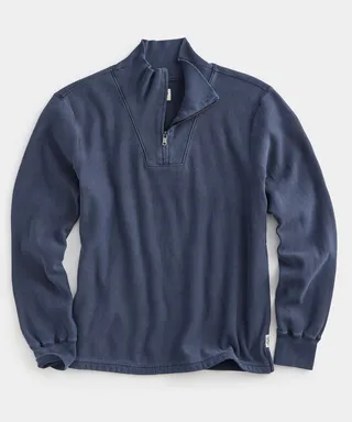Garment Dye Zip Mock Neck in Navy Sand