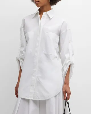 Tab-Sleeve Button-Down Cotton Shirt