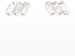 14K Rose Gold Three Baguette Earrings with Baguette-Cut White Topaz