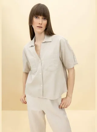 Oversized Fit Linen Look Long Sleeve Shirt