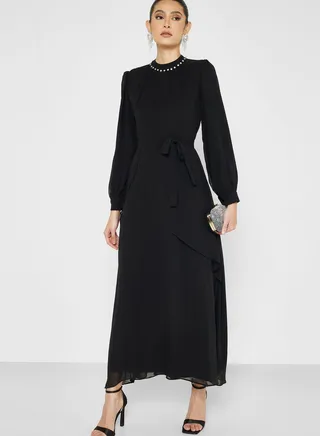 Embellished Neck Layered Dress