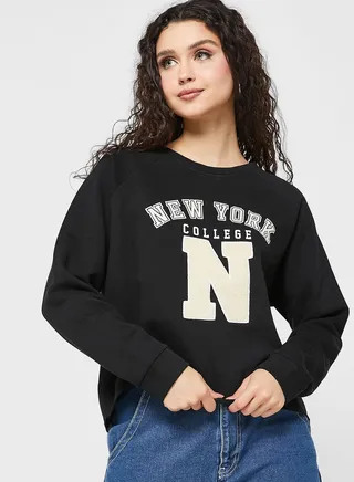 Graphic Knitted Crop Sweatshirt