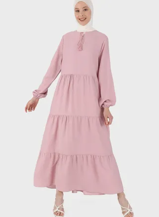 Balloon Sleeve Tie Detail Dress