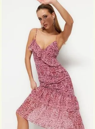 Multicolored Double Breasted Evening Dress With Chiffon Print TPRSS23EL00170