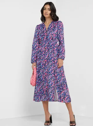 V-Neck Floral Printed Dress
