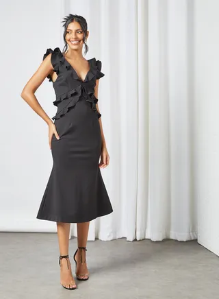 Psychedelia Ruffle Detail Dress Black