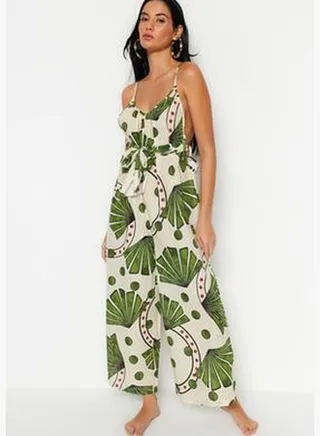 Geometric Pattern Woven 100% Cotton Jumpsuit TBESS23TU00014