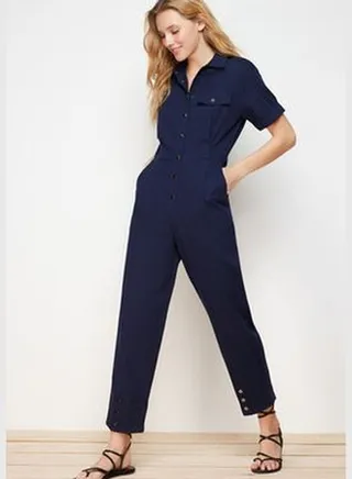 Navy Blue Woven Overalls