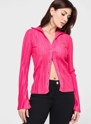 Flared Sleeve Plisse Shirt