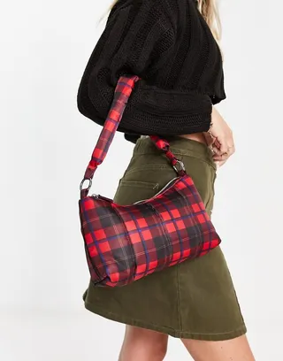 Monki tartan shoulder bag in red