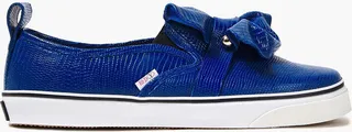 Ruffled lizard-effect leather slip-on sneakers