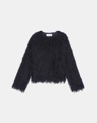 Feathered Fringe Jacquard Crewneck Jacket