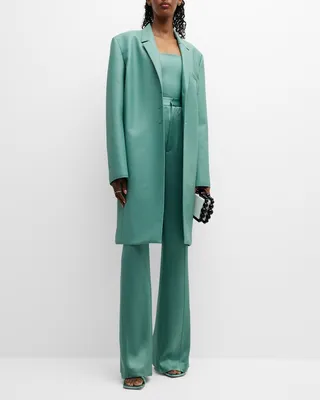 Stretch Faux Leather Single-Breasted Oversized Boxy Coat