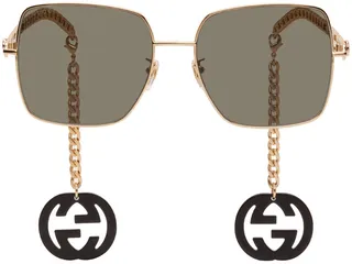 Gucci Gold & Black Square Chain Sunglasses