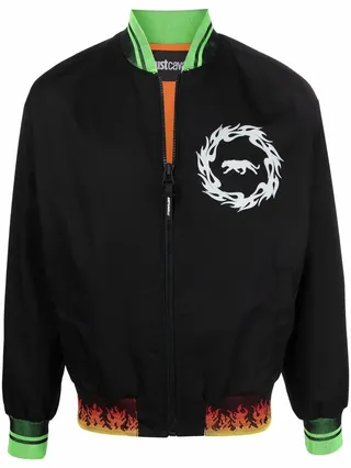 Graphic-Print Contrasting Bomber Jacket