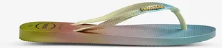 Womens Lime Green Slim Sunset-gradient Rubber Flip Flops