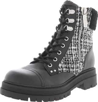 Womens Faux Leather Block Heel Combat & Lace-up Boots