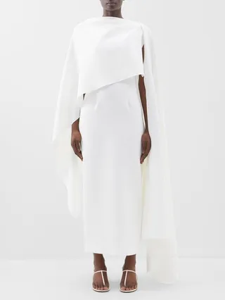Demetria Crepe Cape Dress