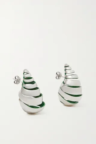 Bottega Veneta - Silver And Enamel Earrings - Green