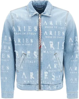 Aries Distressed Lettering Motif Denim Jacket