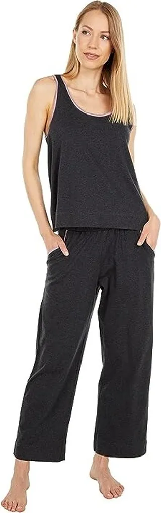PACT Organic Cotton Tank and Capris Sleep Set (Charcoal Heather) Women's Pajama Sets