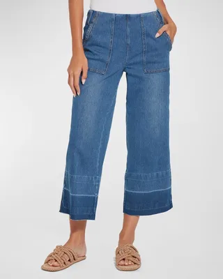 Cropped Wide-Leg Topstich Denim Pants