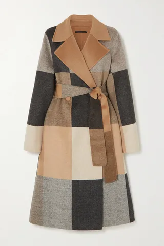 Joseph - Arline Belted Reversible Checked Wool-felt Coat - Brown