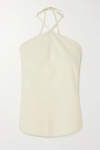 Baserange - Ligo Backless Tie-detailed Silk Halterneck Top - Cream