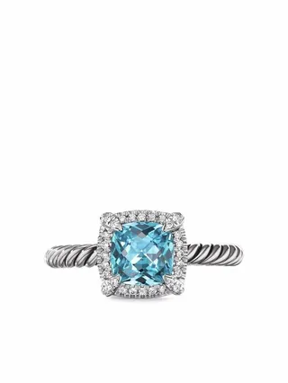 sterling silver Châtelaine blue topaz and diamond ring