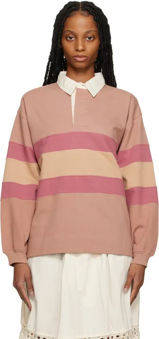 Story mfg. Beige & Pink Climber Long Sleeve Polo