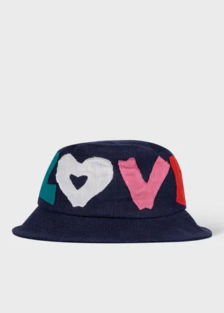 Navy Linen 'Love' Applique Bucket Hat