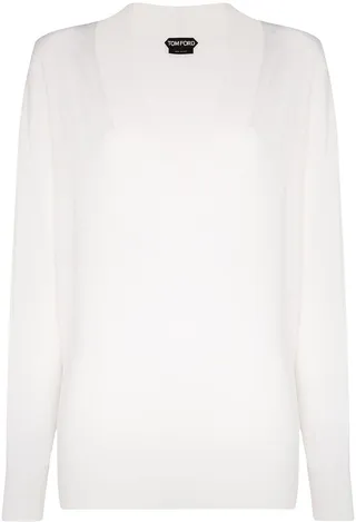 V-neck long-sleeved sweater