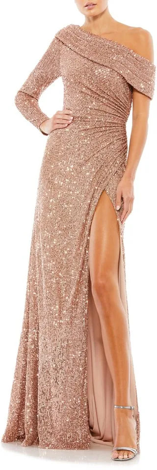 Sequin One-Shoulder Gown
