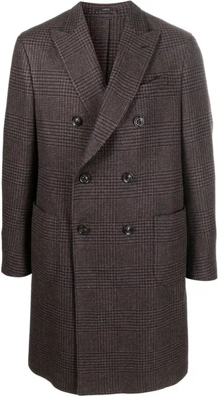 Tartan-Check Wool Coat