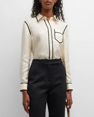 Brigitte Two-Tone Button-Down Silk Shirt