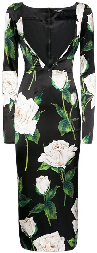 Printed stretch silk satin midi dress