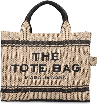 Medium straw jacquard tote bag