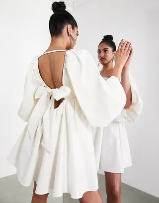 ASOS EDITION square neck empire mini dress in cotton twill in ivory