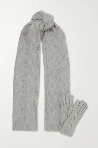 Portolano - Cable-knit Cashmere Scarf And Gloves Set - Gray