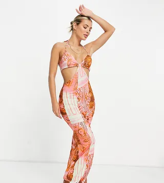 ASYOU slinky cut out side midaxi dress in renaissance print