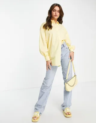 Miss Selfridge poplin oversized shirt in pale yellow