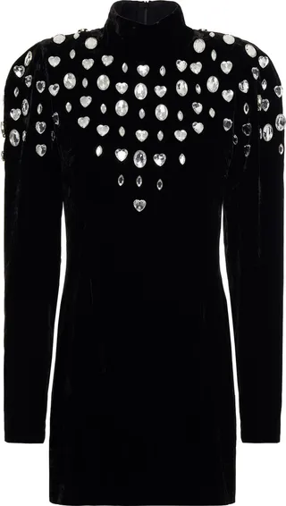 Crystal-embellished crushed-velvet mini dress