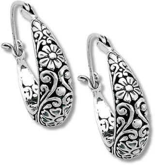 Sterling Silver Floral Pattern Hoop Earrings