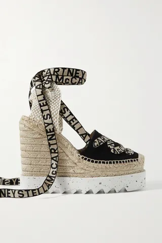 Stella McCartney - Gaia Logo-jacquard And Cotton-canvas Wedge Espadrilles - Black