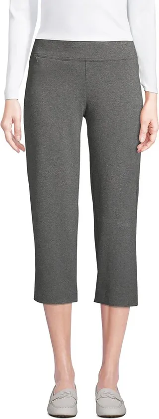 Lands' End Women's Tall Starfish Mid Rise Elastic Waist Pull On Crop Pants - Small Tall - Charcoal Heather