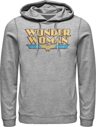 Men's Justice League Vintage Distressed Logo Pull Over Hoodie - Athletic Heather - Medium
