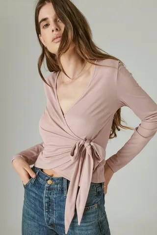 Long Sleeve Sandwash Rib Wrap Top