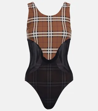 Vintage Check jersey and mesh bodysuit